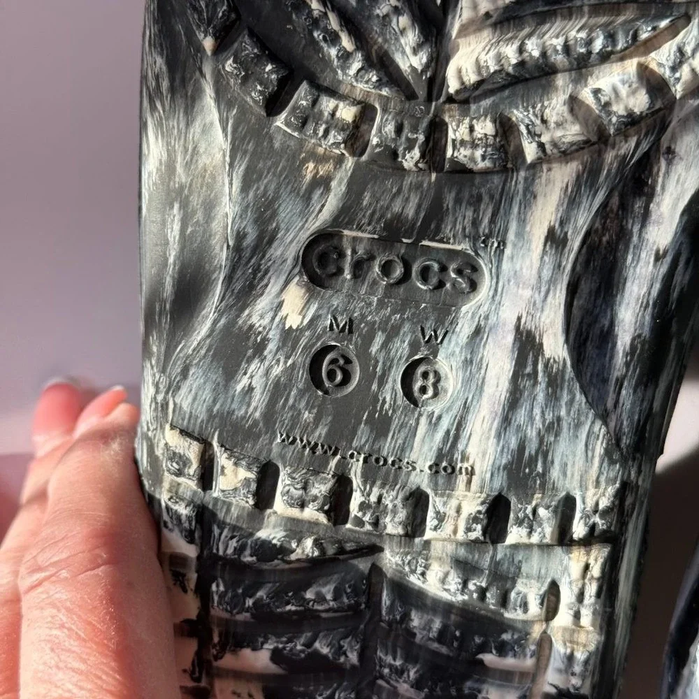 Crocs Classic Sandal Black White Marbled Slides Double Strap Mens 6 Womens 8
